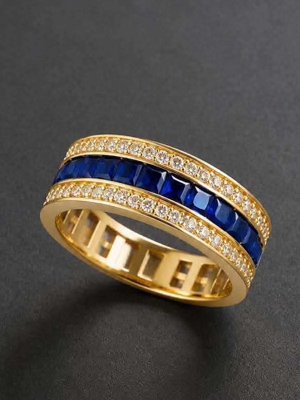 14K Gold Eternity Band Ring – Blue  Sapphire CZ & Micropavé